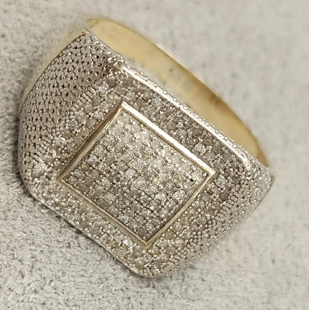 Diamond Cluster Ring Men’s 10.75 925 Sterling Silver Statement Bold Maximalism